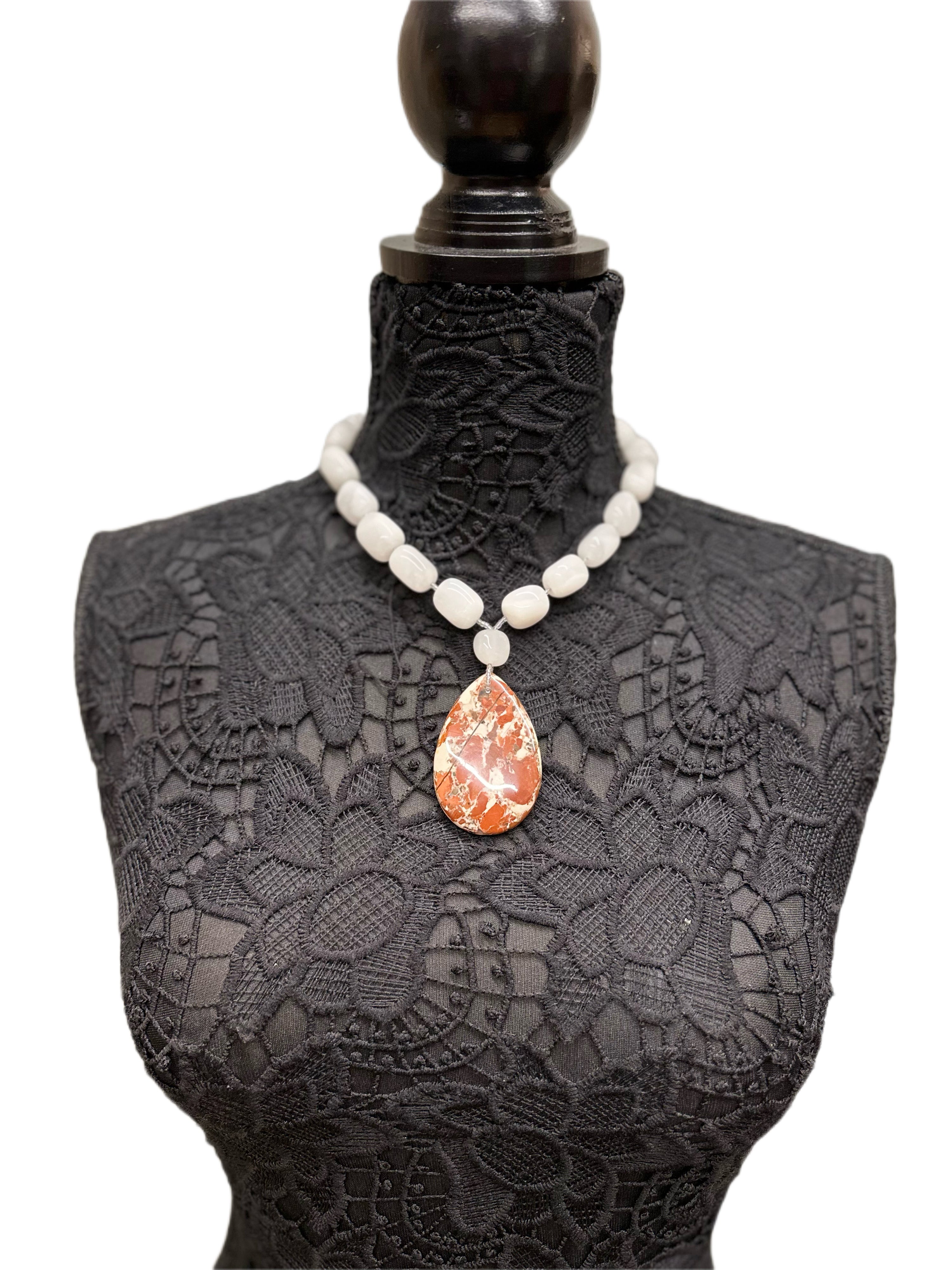 White Agate Handmade Necklace with Stone pendant