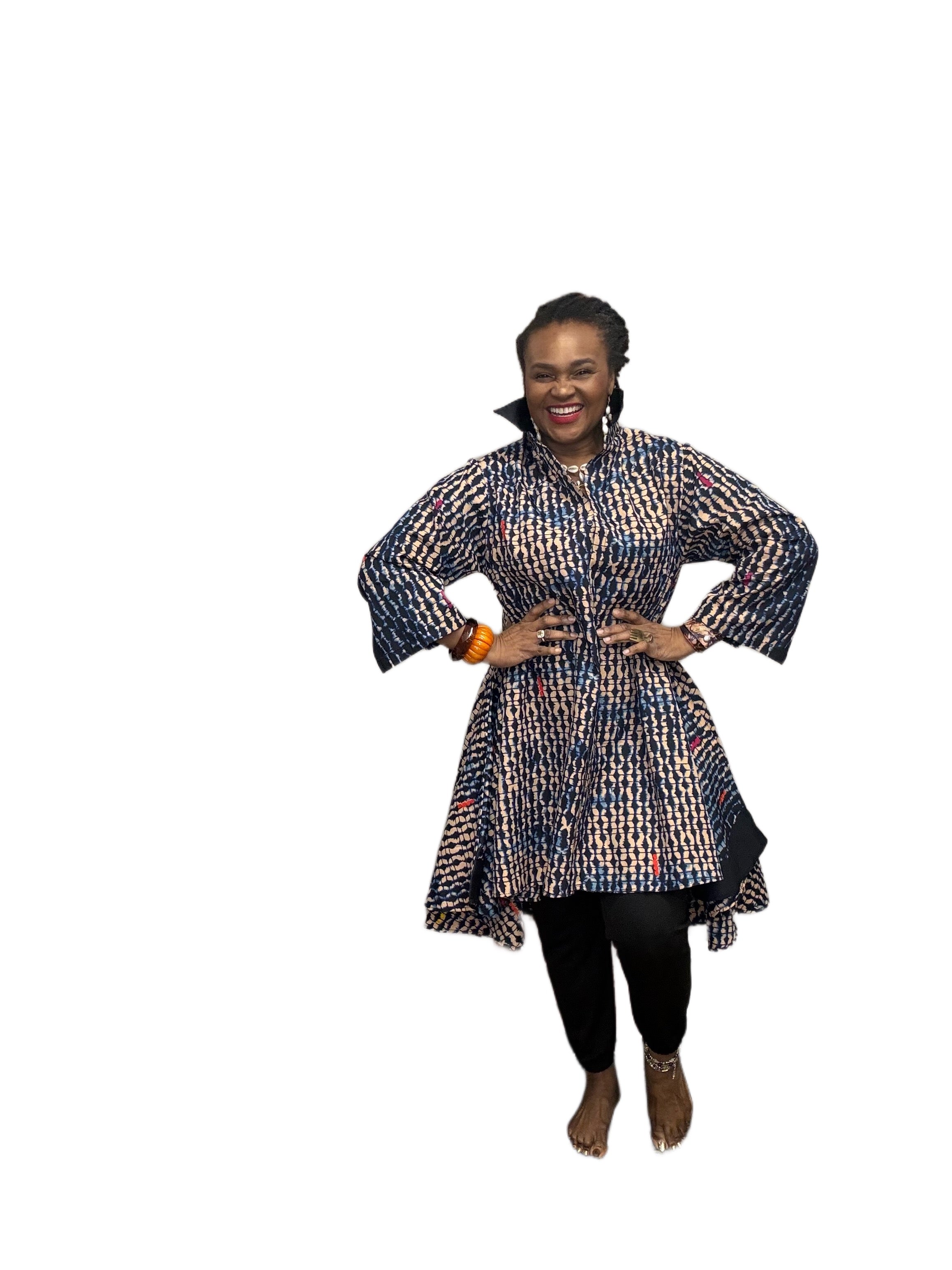 2 Piece Print Tunic With Pockets and Head Wrap