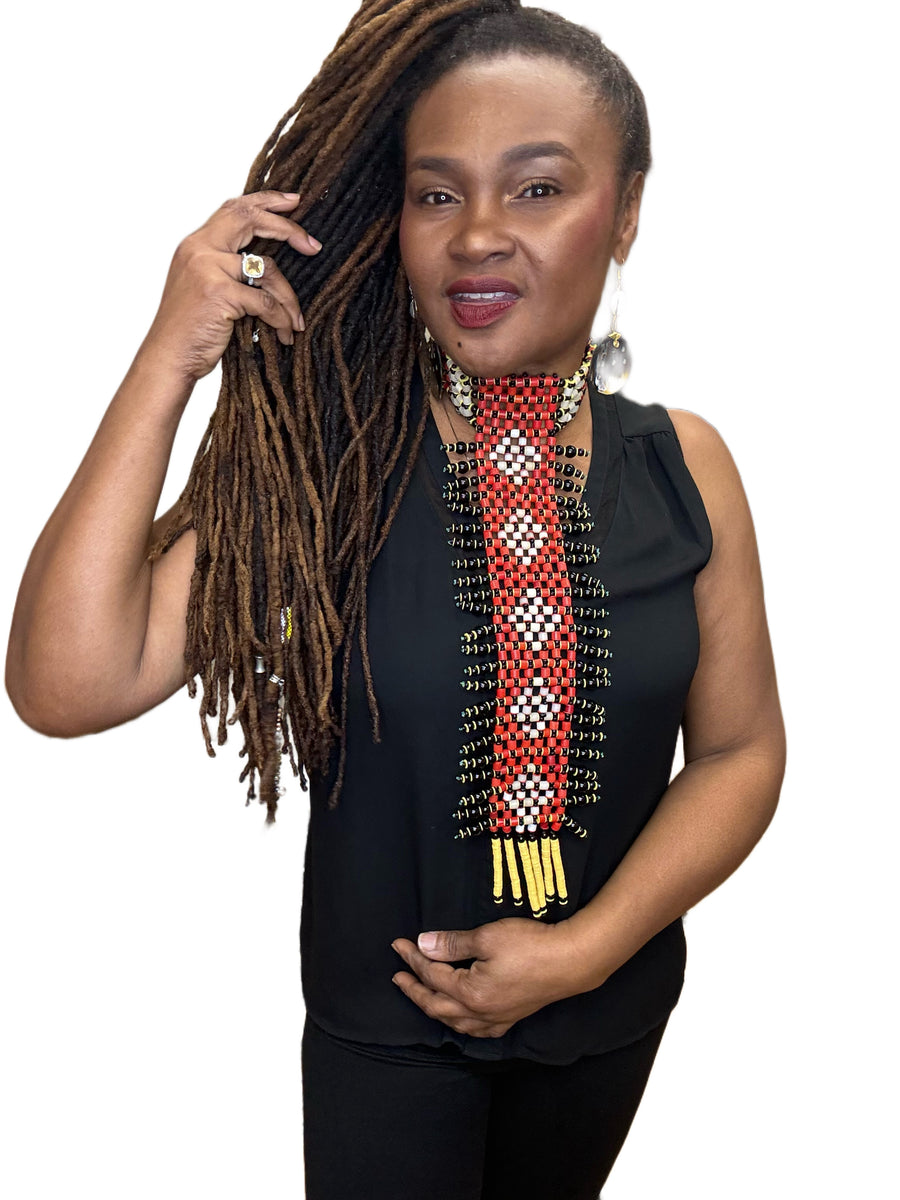 Red Yellow & Black Beaded Neck Piece Chikodi’s World