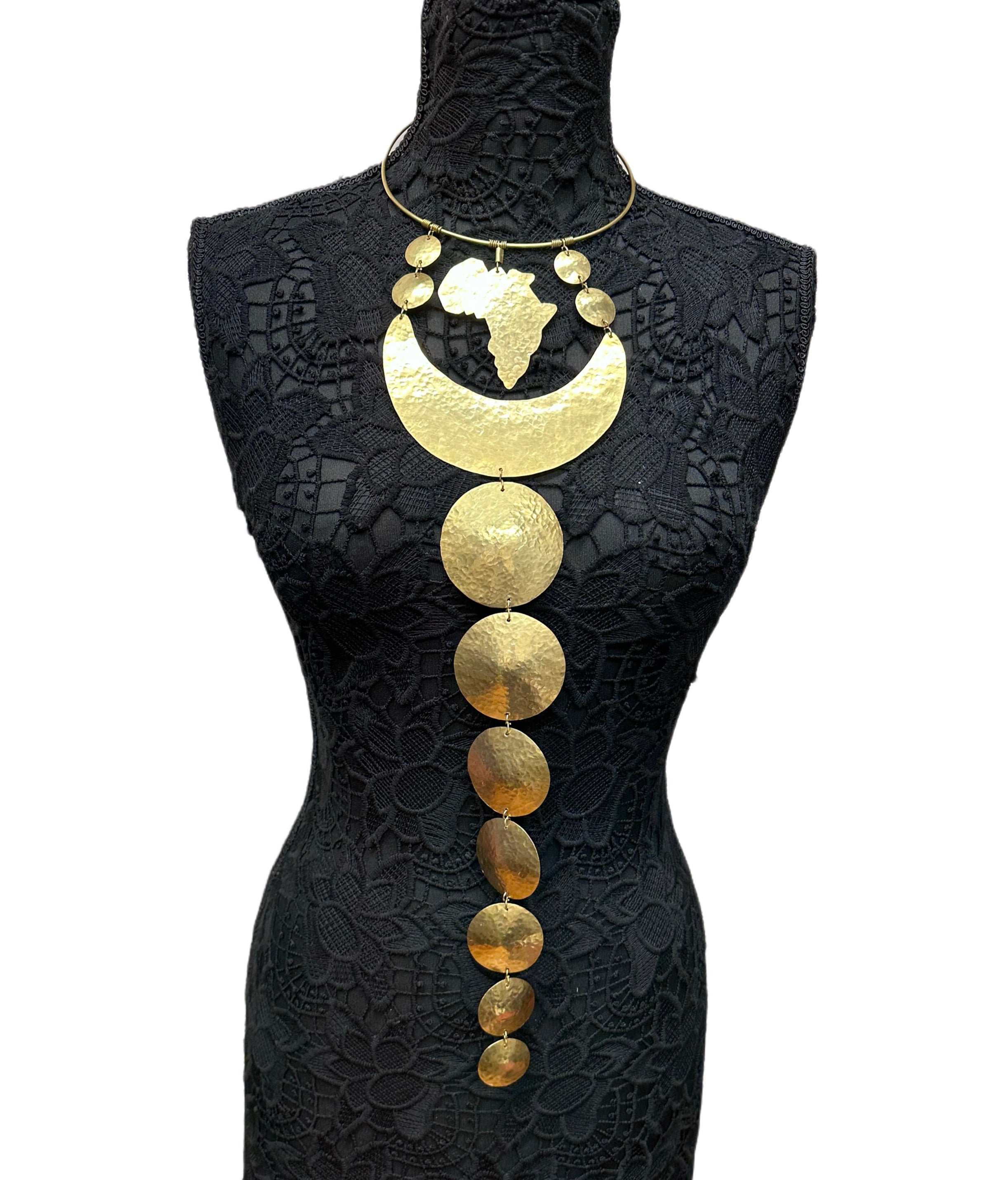 Extra Long Handmade Africa Brass Necklace