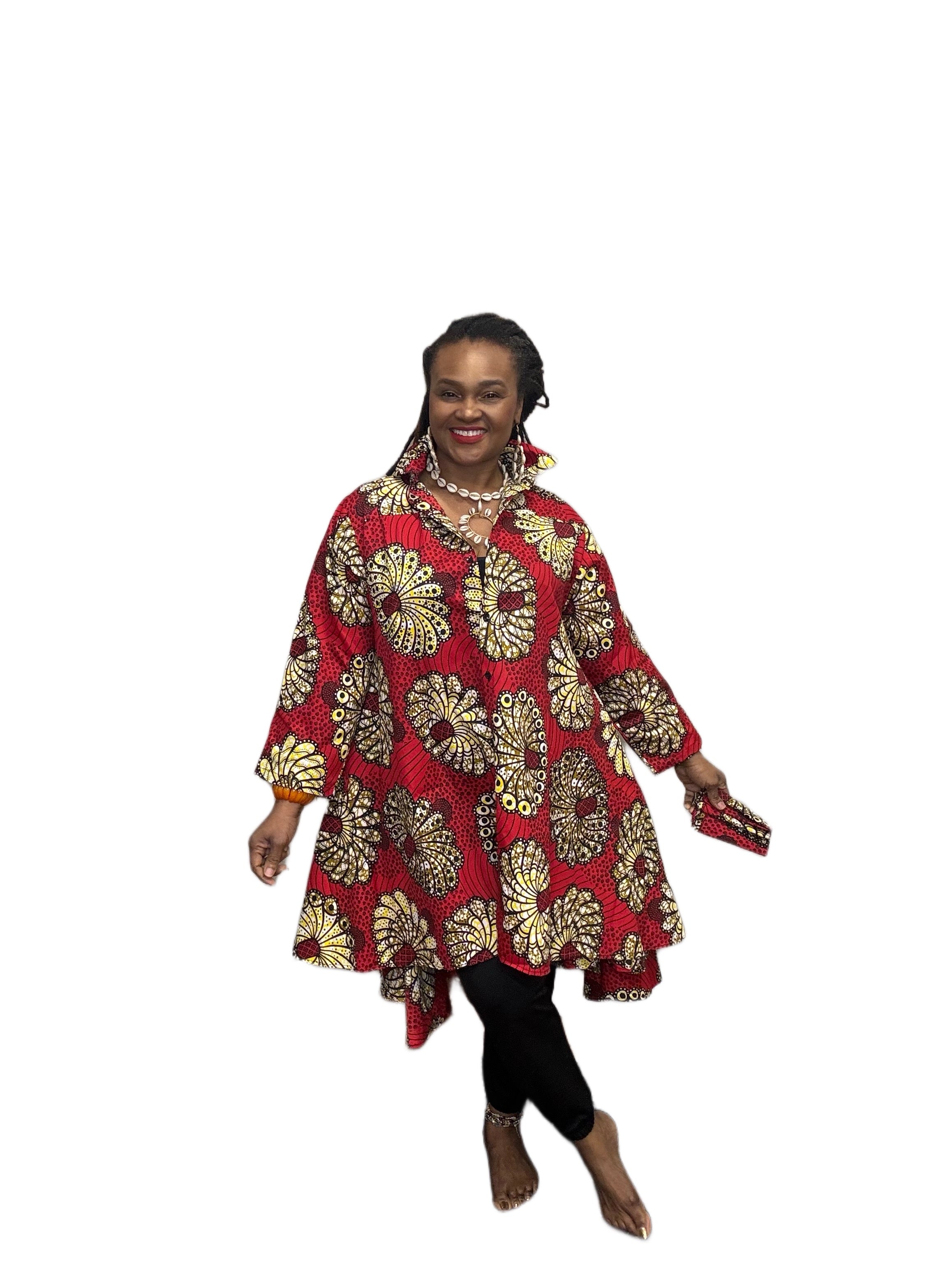 2 Piece Print Tunic With Pockets and Head Wrap