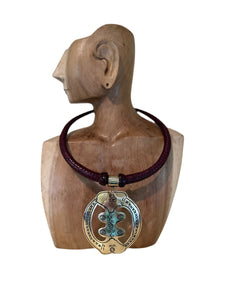 Leather Collar Necklace With Medium Sized Brass Pendant Brown