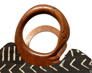 Mud cloth Bag With Carved Wood Handle