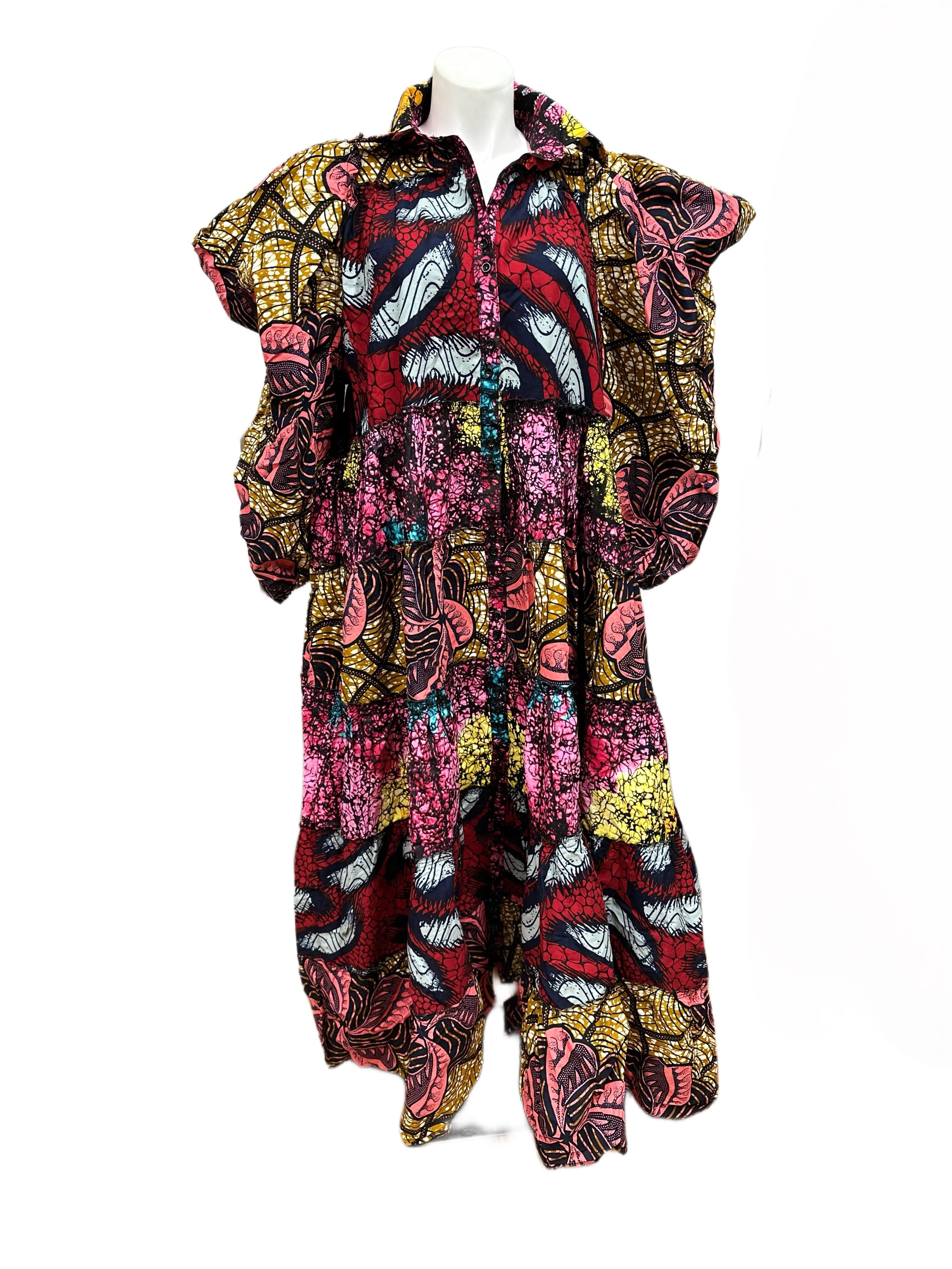 Batik Puff Sleeve Show Stopping Long Jacket or Dress