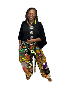 Wide Leg Cropped Patchwork Pant with Head wrap