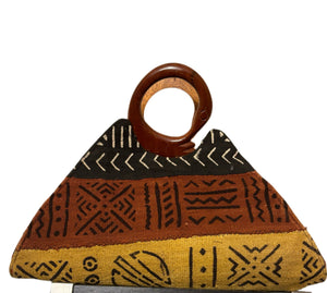 Mud cloth Bag With Carved Wood Handle