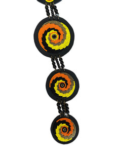 Leather beaded statement necklace long