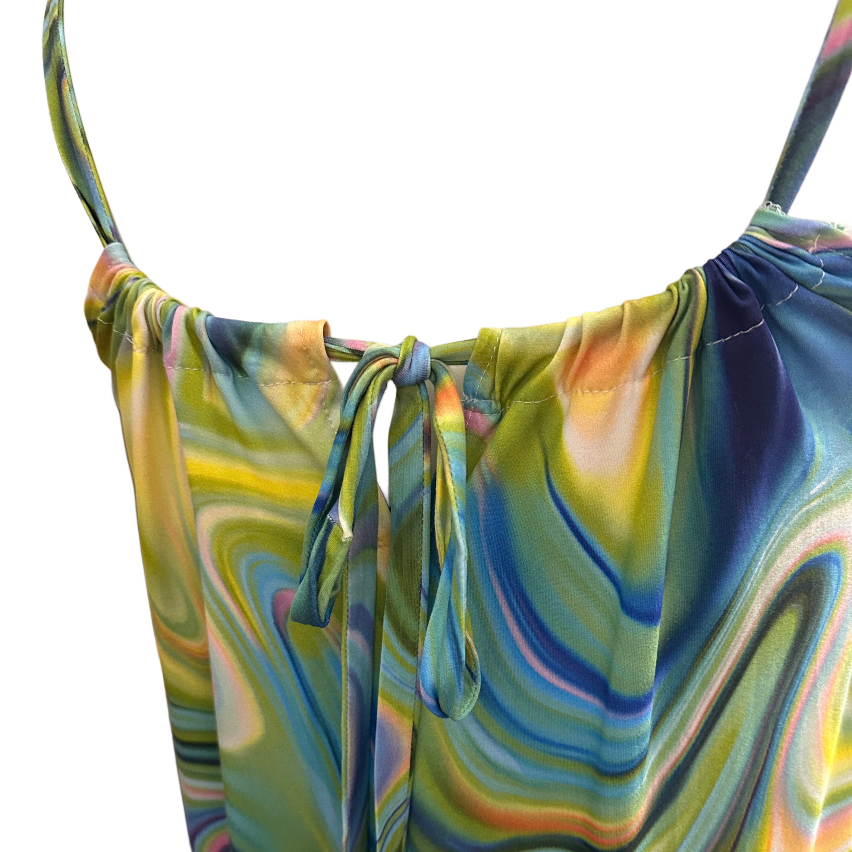 Adjustable Strap Maxi Dress Blue Green Multi