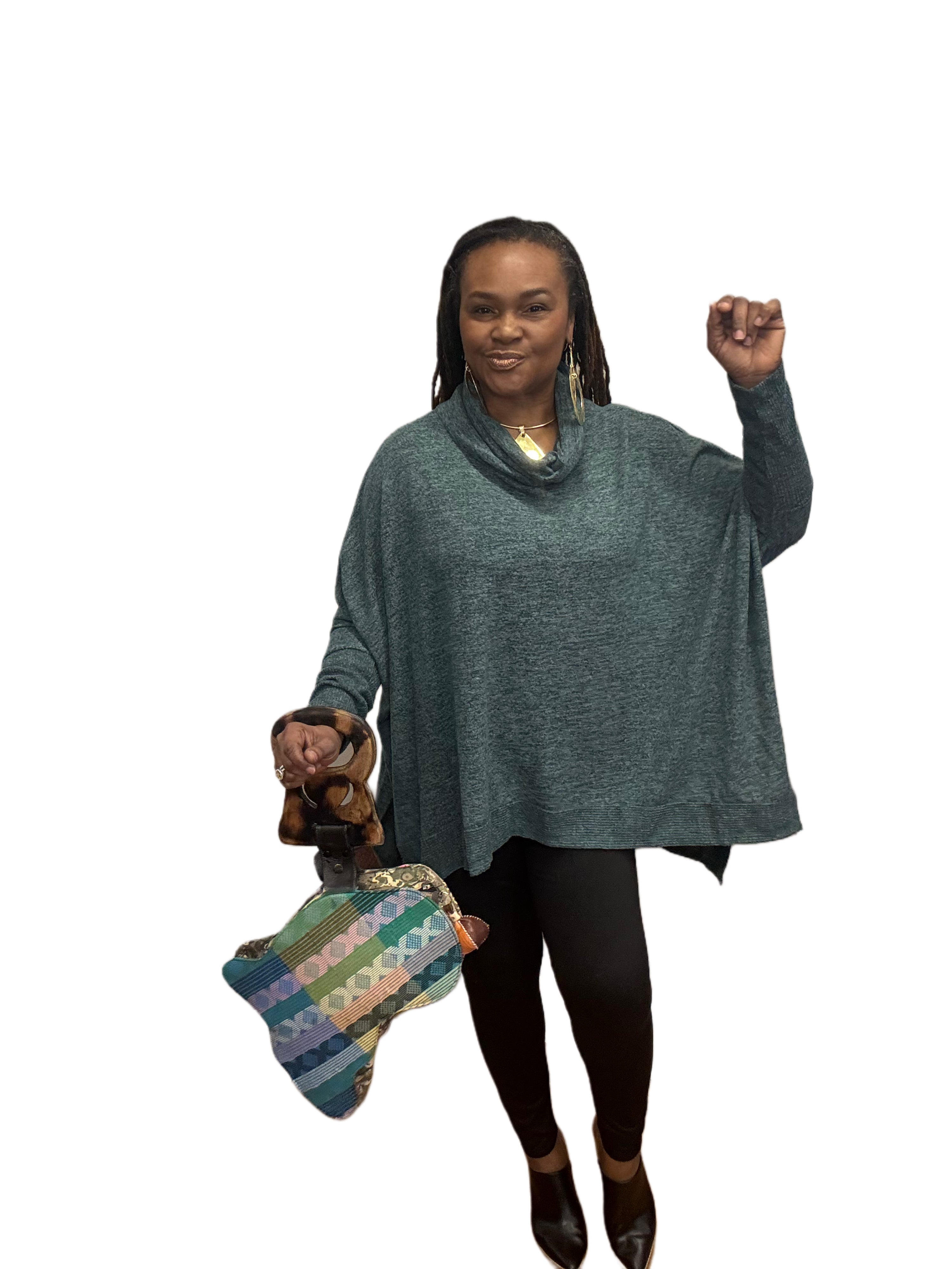 Cozy High Low Turtleneck Top Green