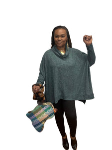 Cozy High Low Turtleneck Top Green