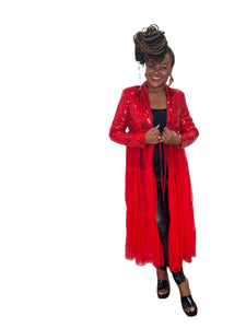 Red Sequin & Mesh Statement Duster