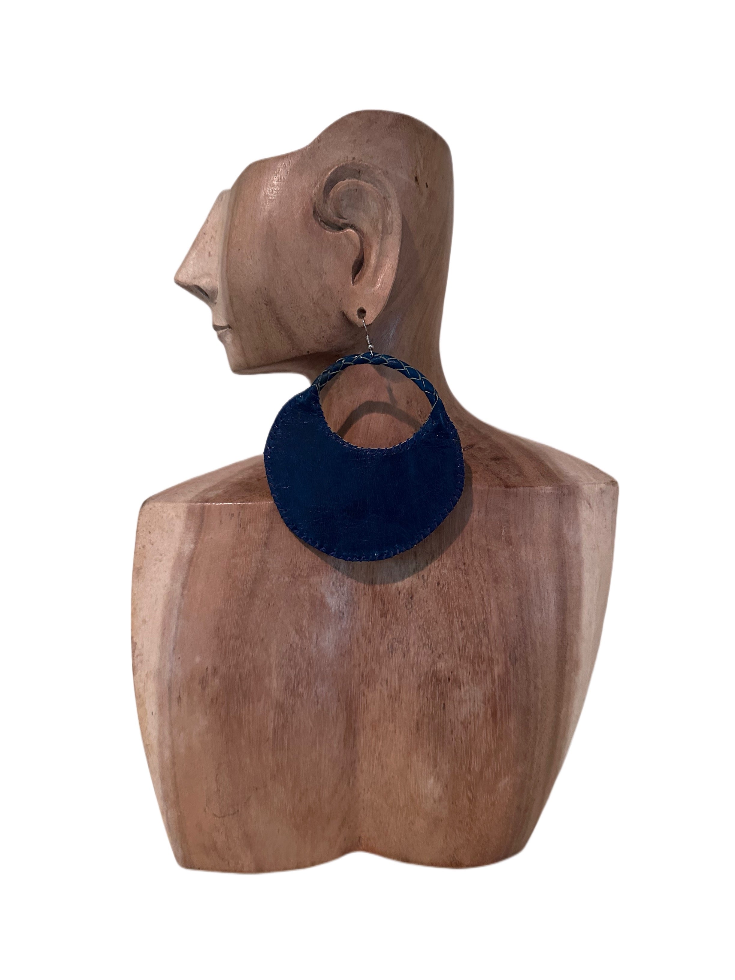 Large Round Braided Cutout Leather Earrings
