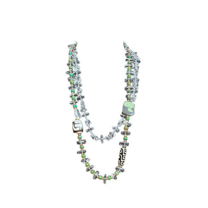Handmade Double Strand Quartz, Turquoise & Tribal Dyed Bone Necklace