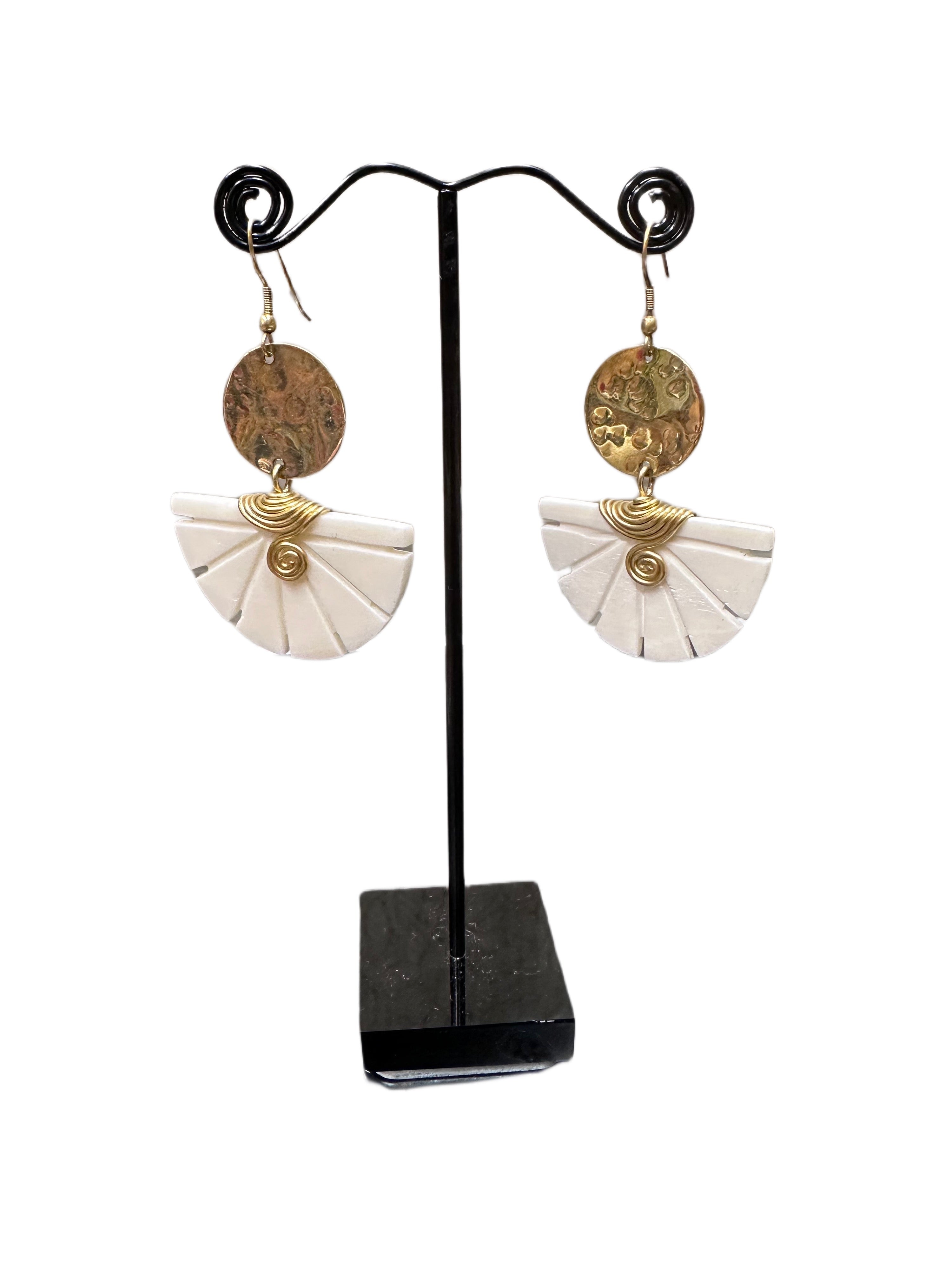 Carved Bone & Brass Earrings