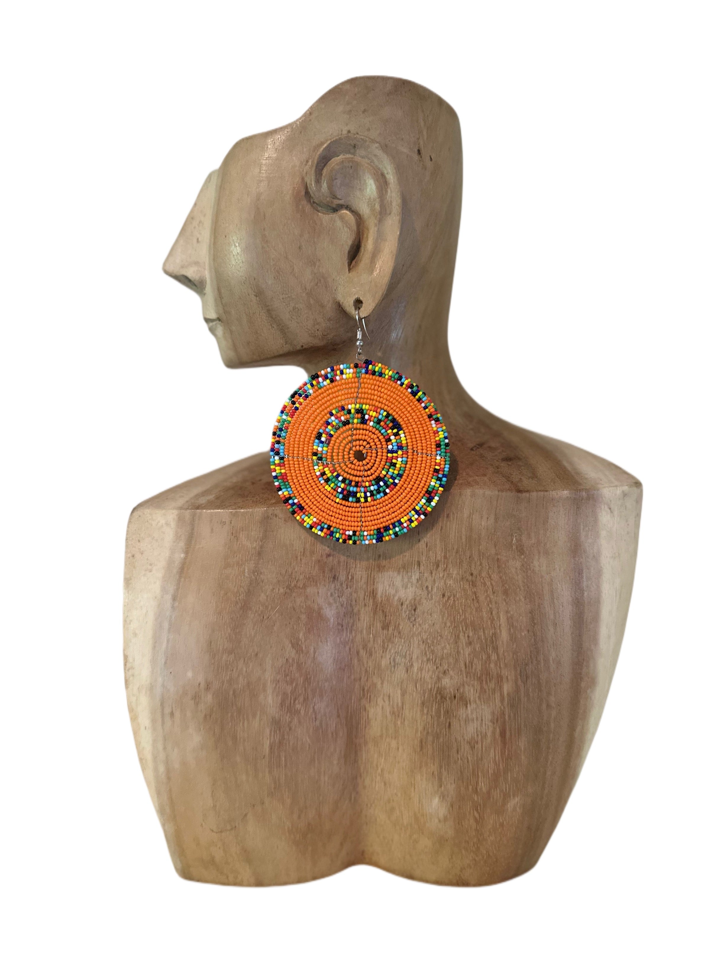 Handmade Beaded Circle Earrings Orange Multi