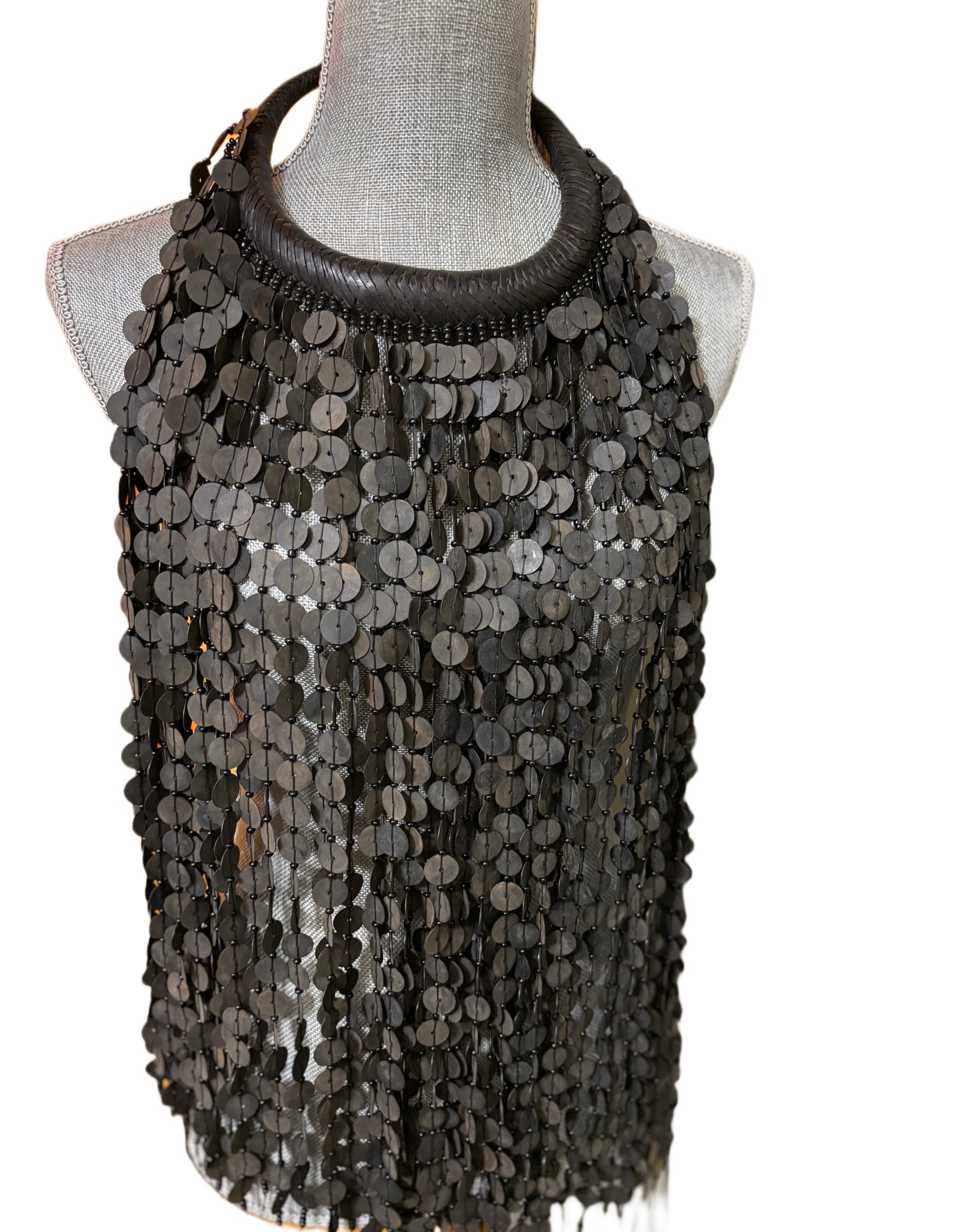 Long Leather & Fair Trade Beaded Necklace Black