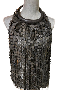 Long Leather & Fair Trade Beaded Necklace Black