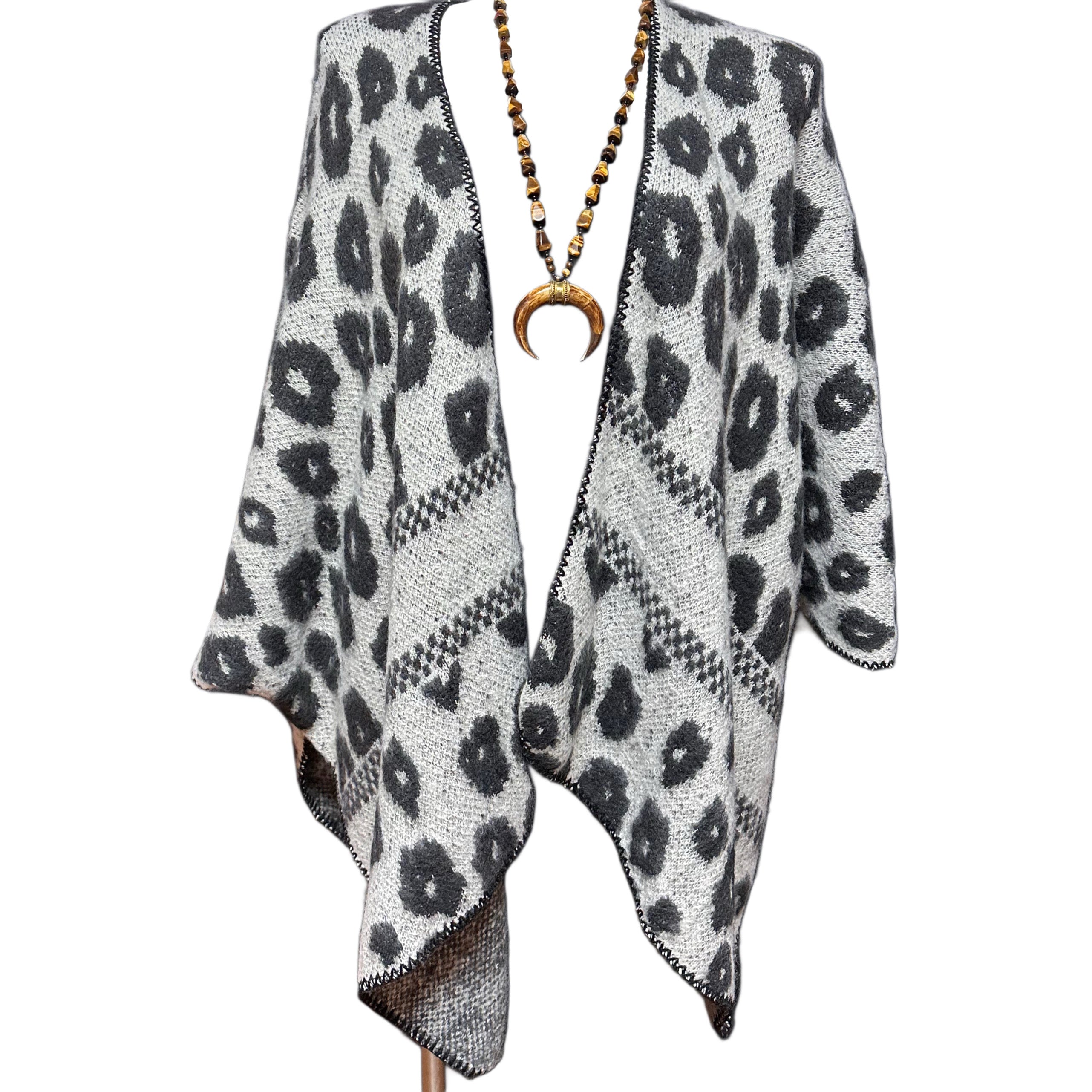 Cozy Animal Print Shawl Cardigan White Cheetah