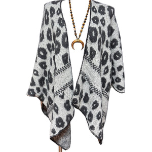 Cozy Animal Print Shawl Cardigan White Cheetah