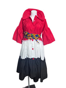 Red White & Black Button Up Duster Jacket