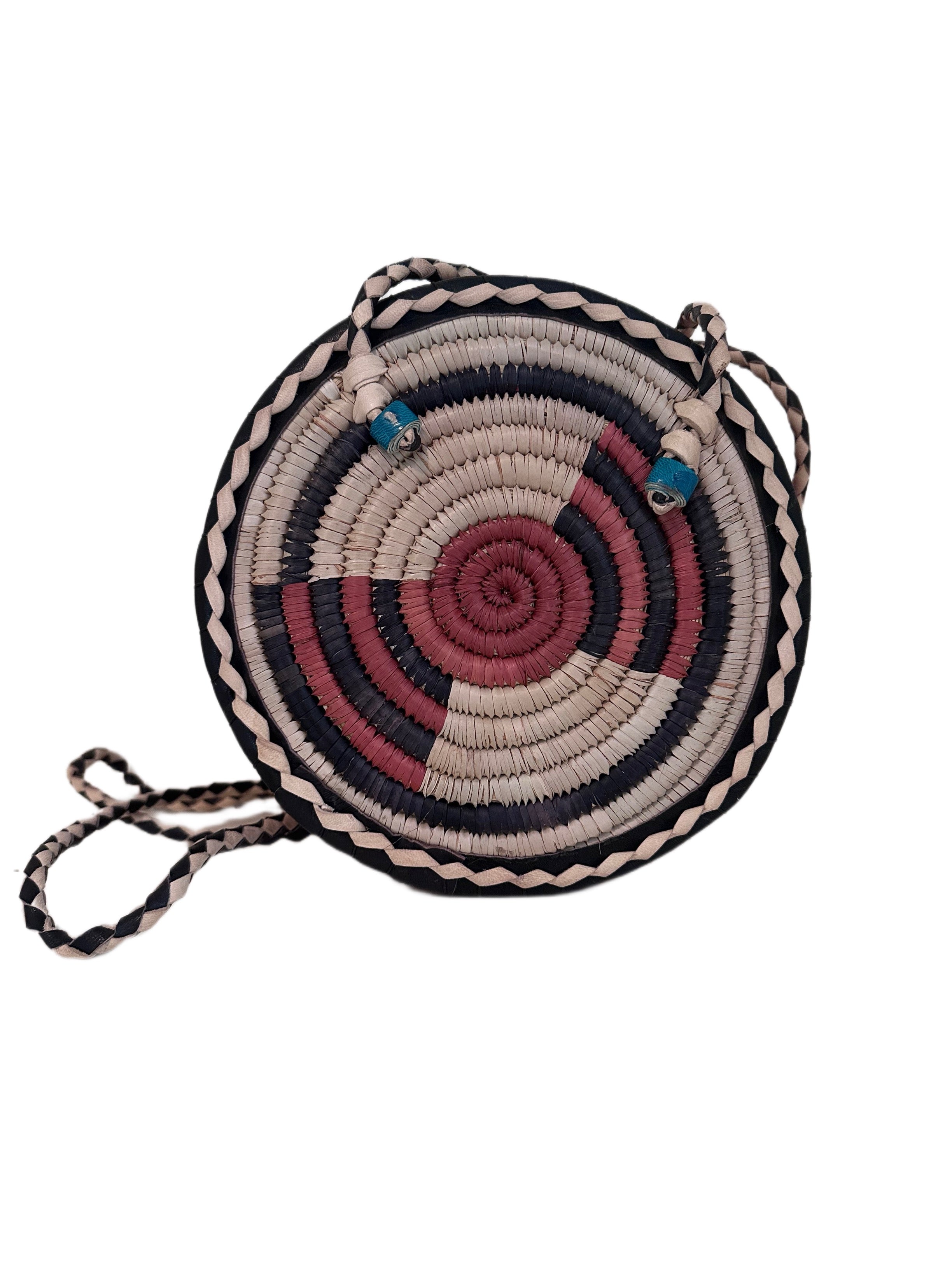 Mini Round Leather Handmade Painted Bag