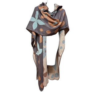 Brown Print Hooded Long Sweater Shawl