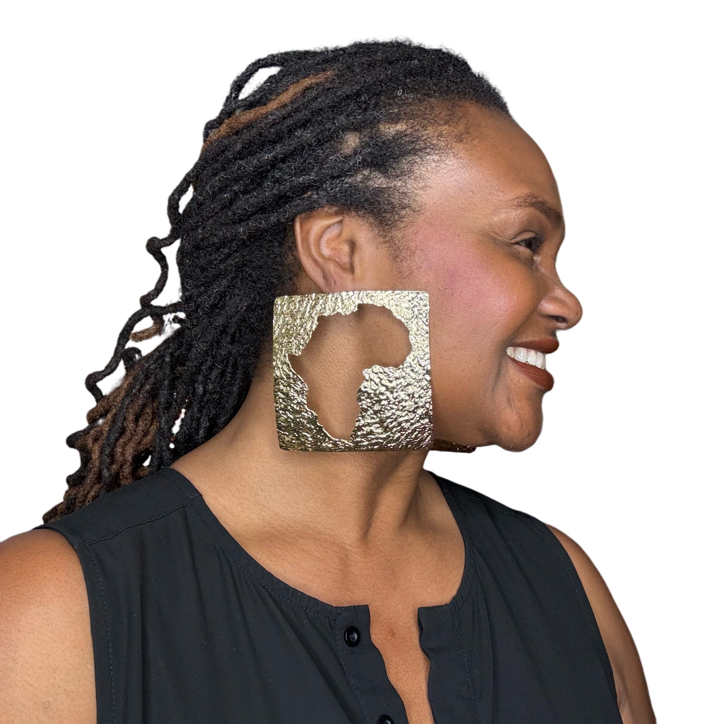 Large Square Africa Cut Out Post Earrings
