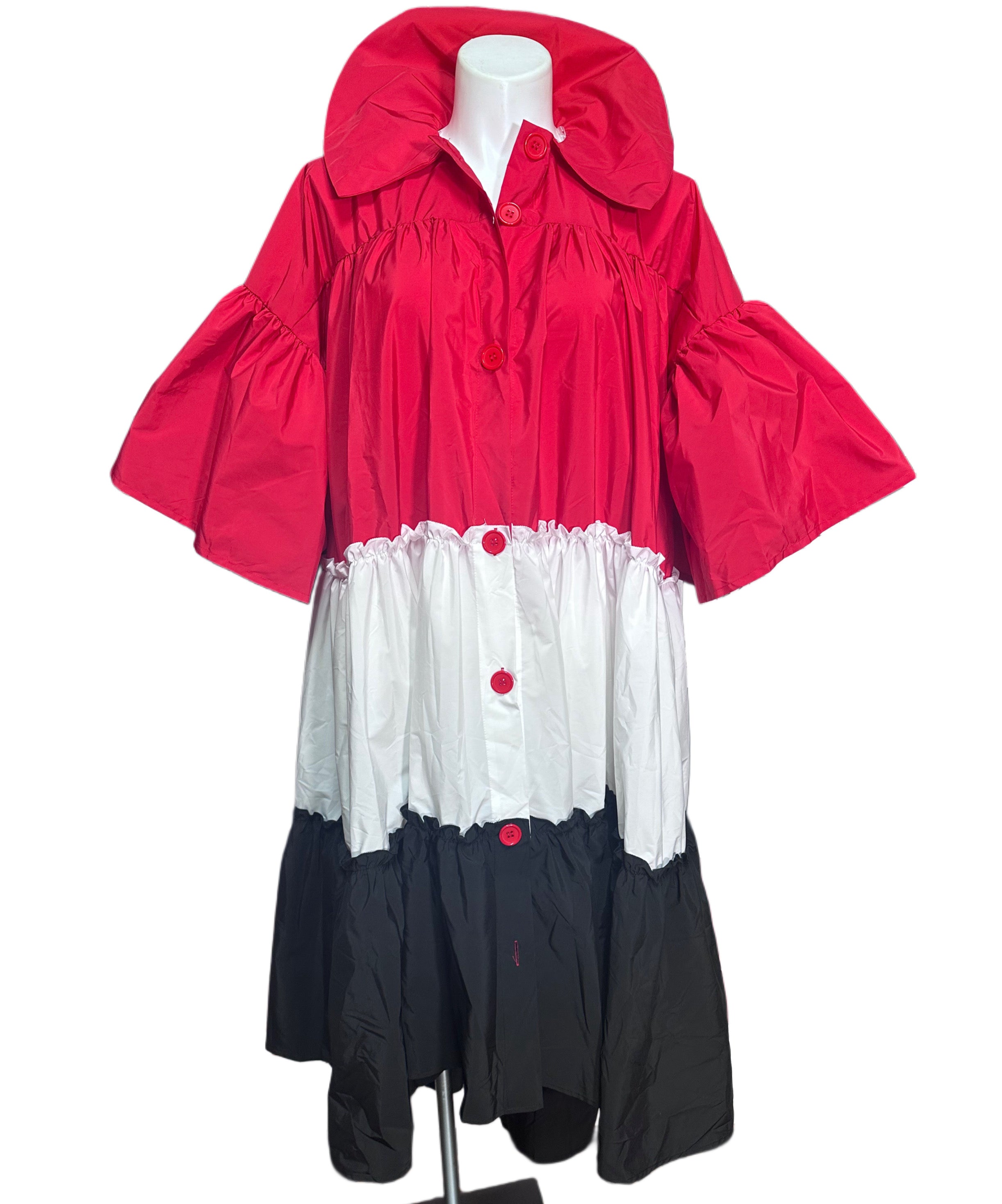 Red White & Black Button Up Duster Jacket