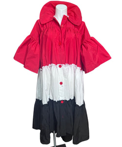Red White & Black Button Up Duster Jacket