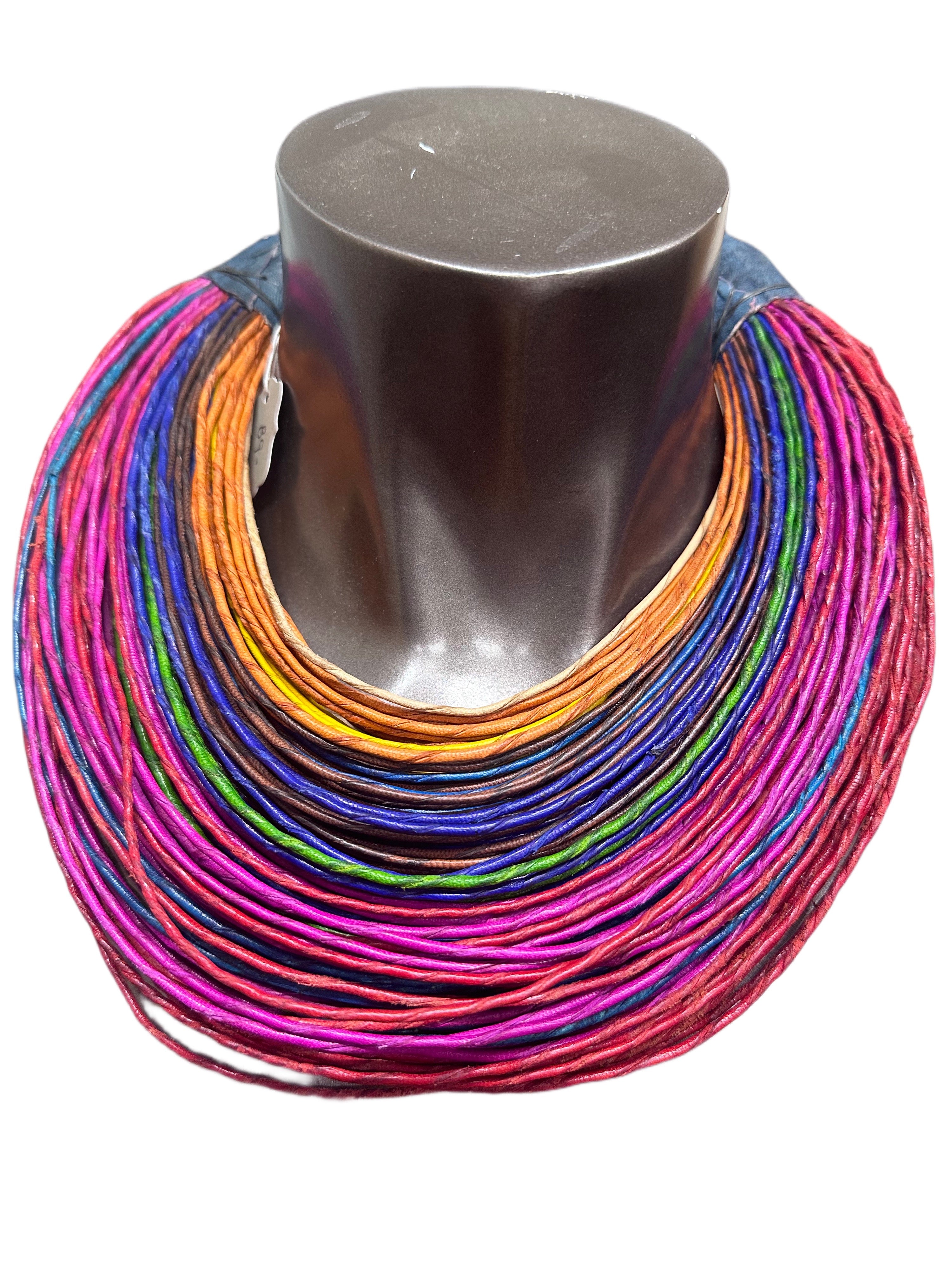 Multi Colored Handmade Rolled Leather Necklace