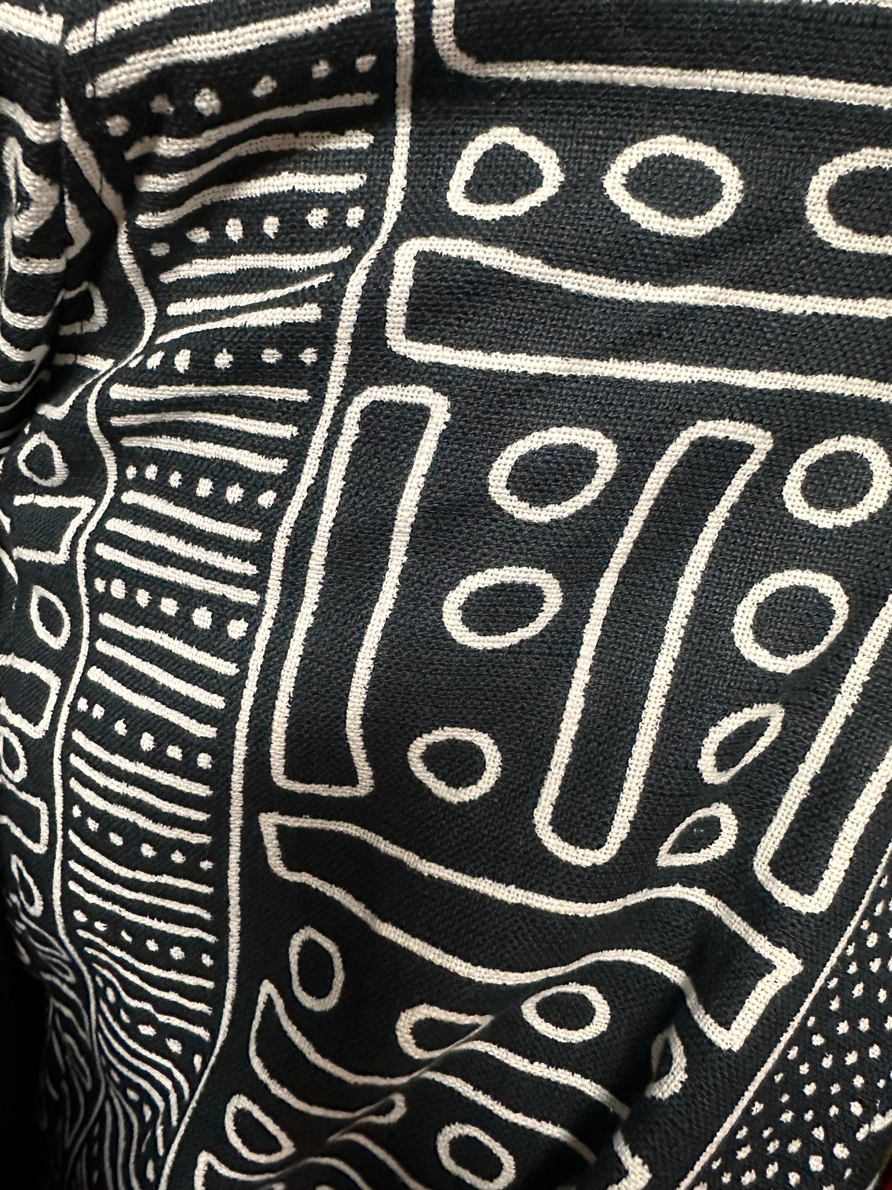 Mud Cloth long Sleeve Button Front Jacket & Hat Set Black & White Print