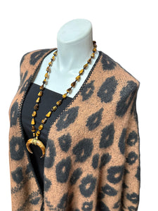 Cozy Animal Print Shawl Cardigan Brown