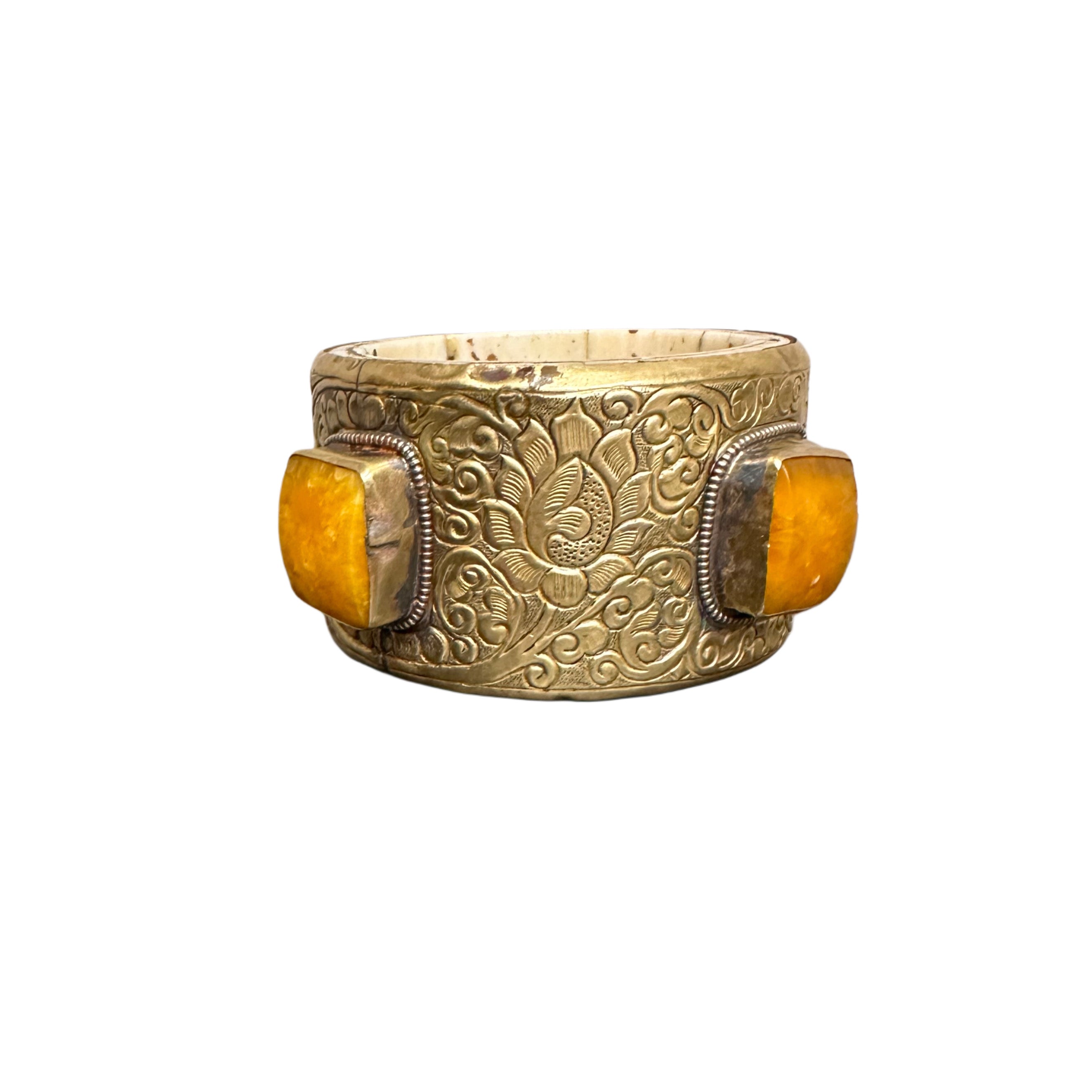 Large Handmade Brass & Amber Bracelet