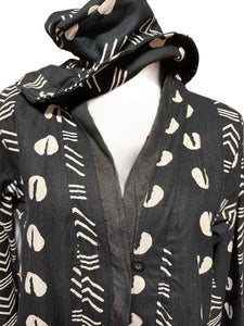 Mud Cloth long Sleeve Button Front Jacket & Hat Set Black Cowrie Print