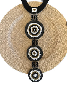 Leather beaded statement necklace long