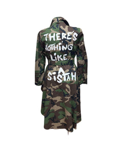 Camo "There's Nothing Like A Sistah" Peplum belted Jacket