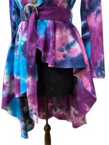 Denim Tie-Dye Peplum Belted Jacket