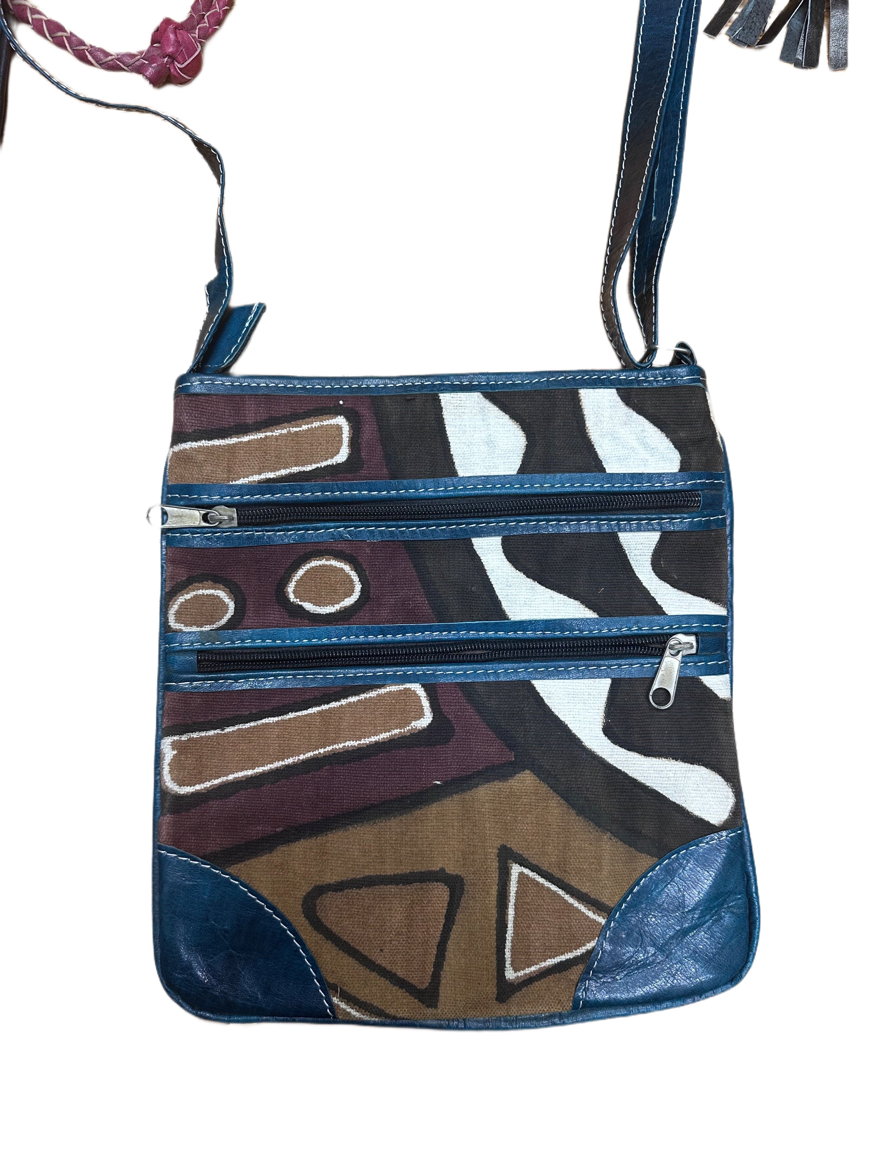 Small Crossbody Leather and Mud Cloth bag