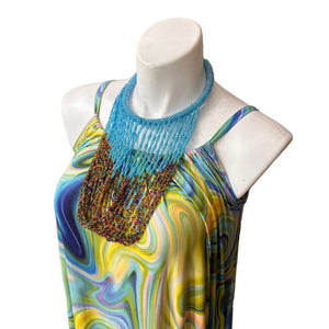 Adjustable Strap Maxi Dress Blue Green Multi