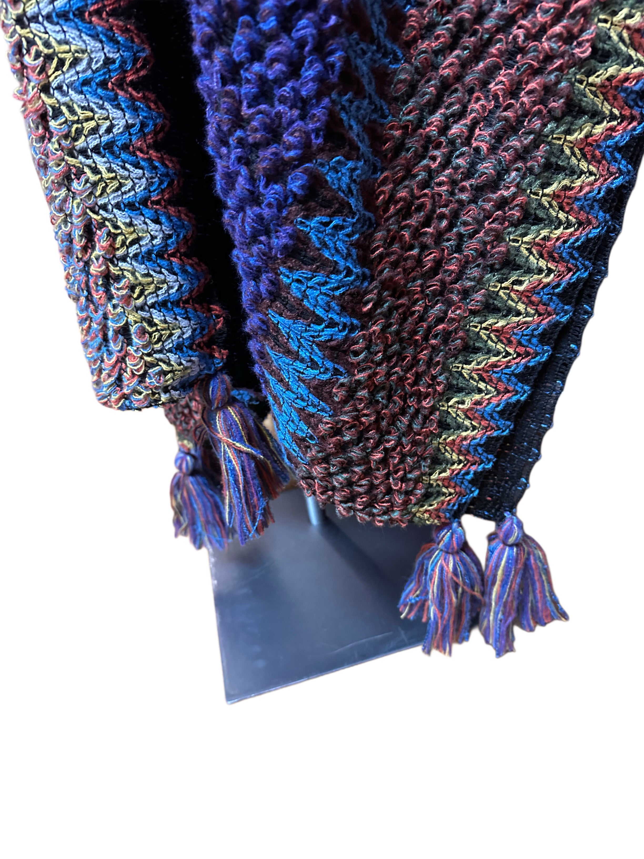 Long Knit Sweater Duster With Tassels Black Multi