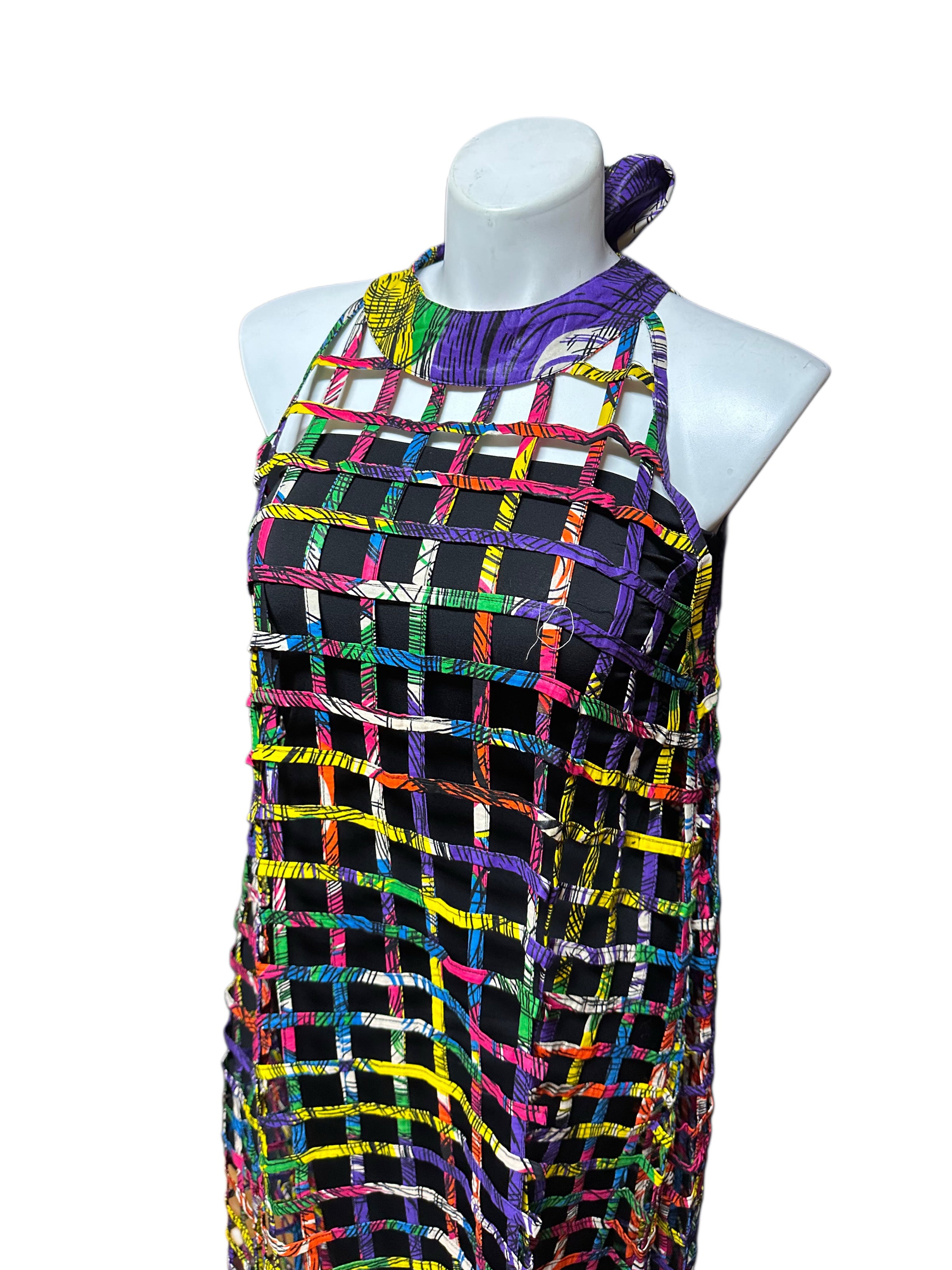 Ankara Tie Neck Cage Dress With Belt