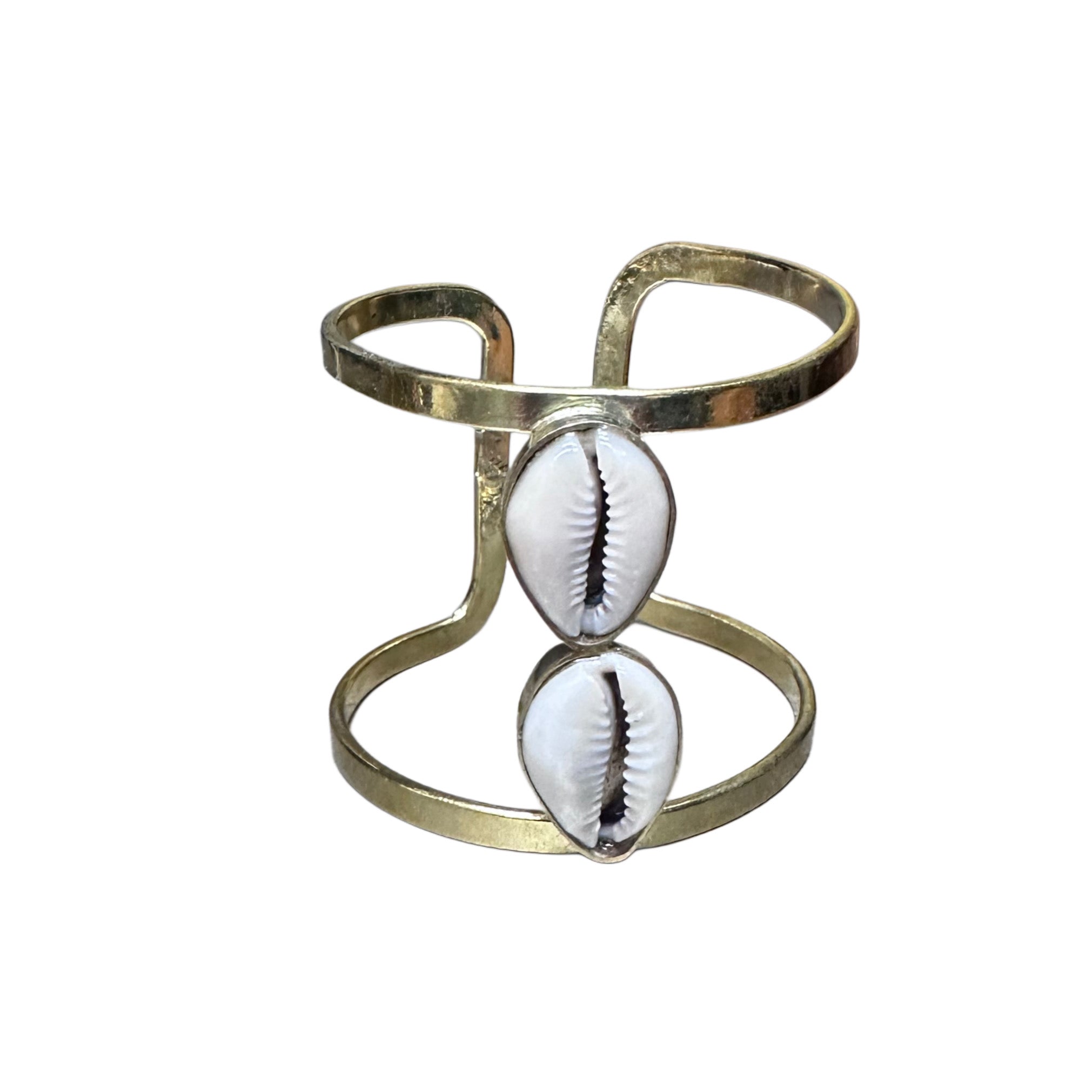 Large Double Cowrie Shell Handmade Brass Cuff