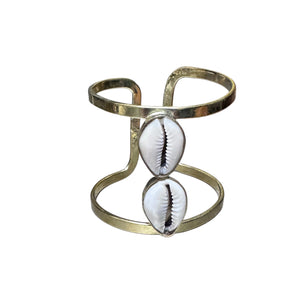 Large Double Cowrie Shell Handmade Brass Cuff