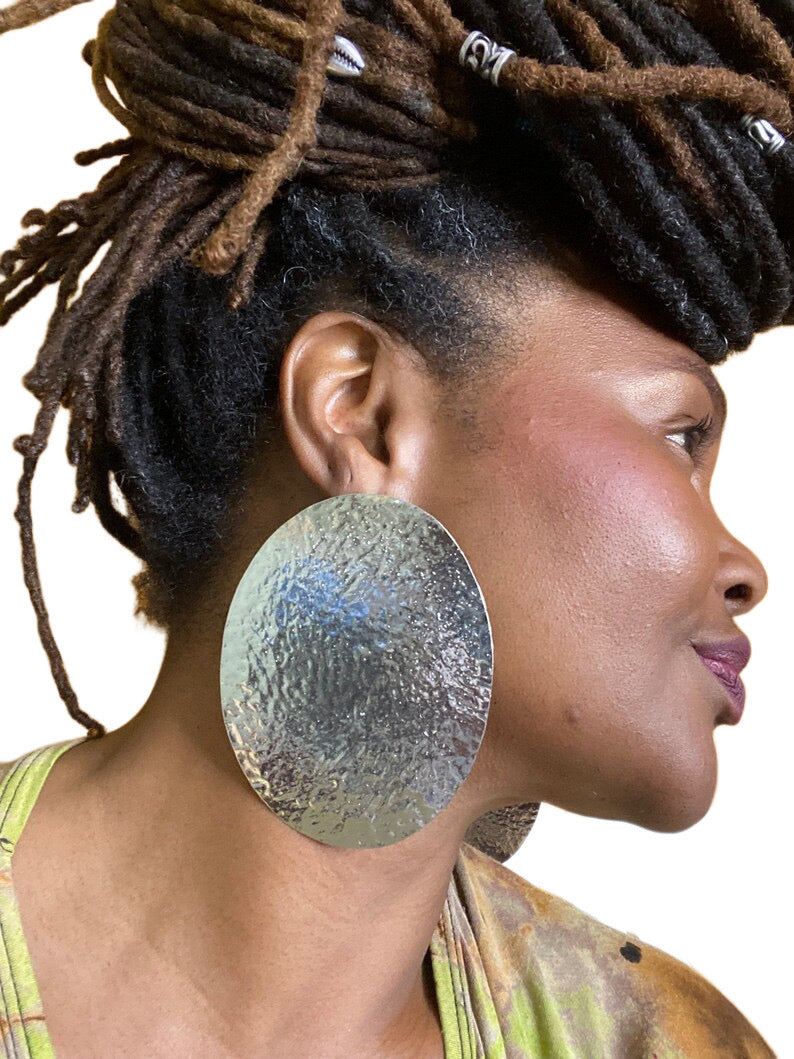 Oval Post Earrings Gold or Silver Metal
