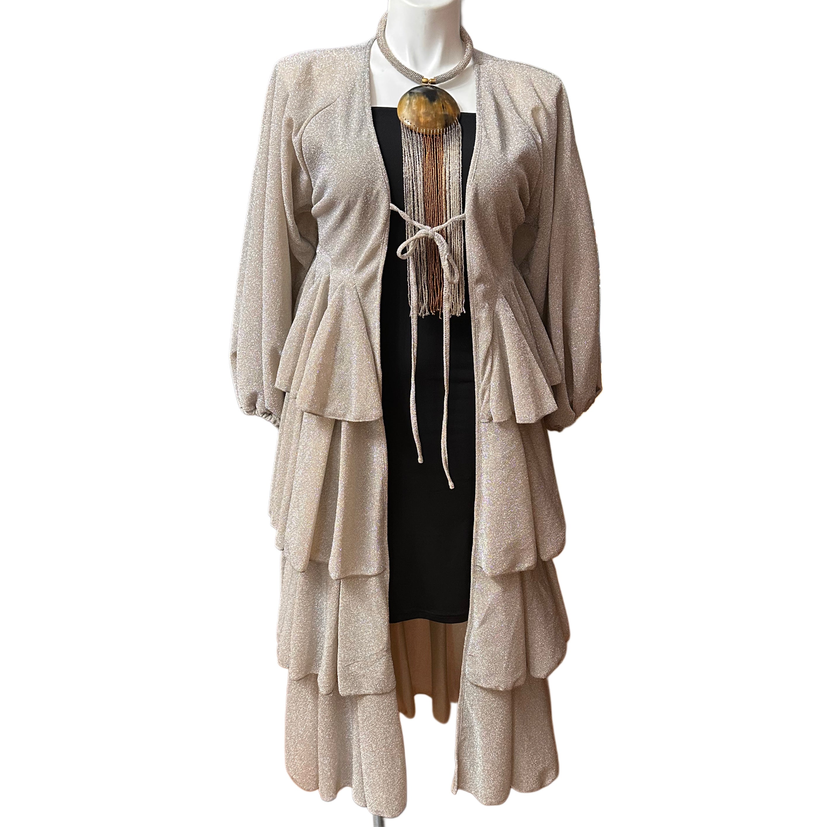 Sparkly Ruffle Tiered Duster Silver