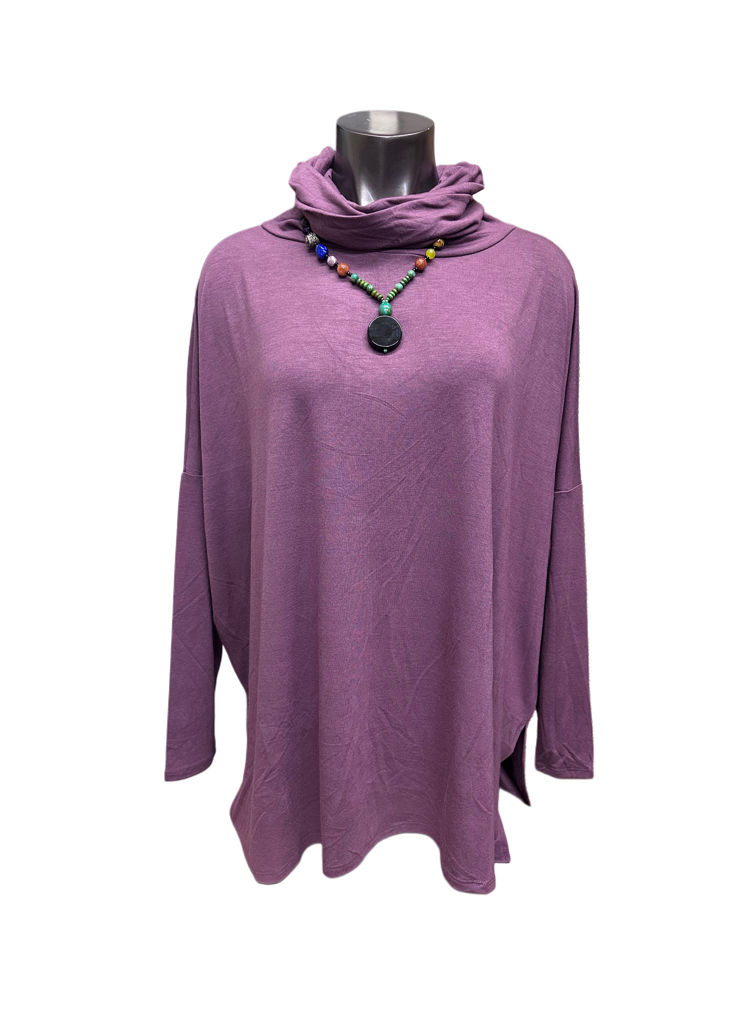 Jersey Loose Fit Turtleneck Top Purple