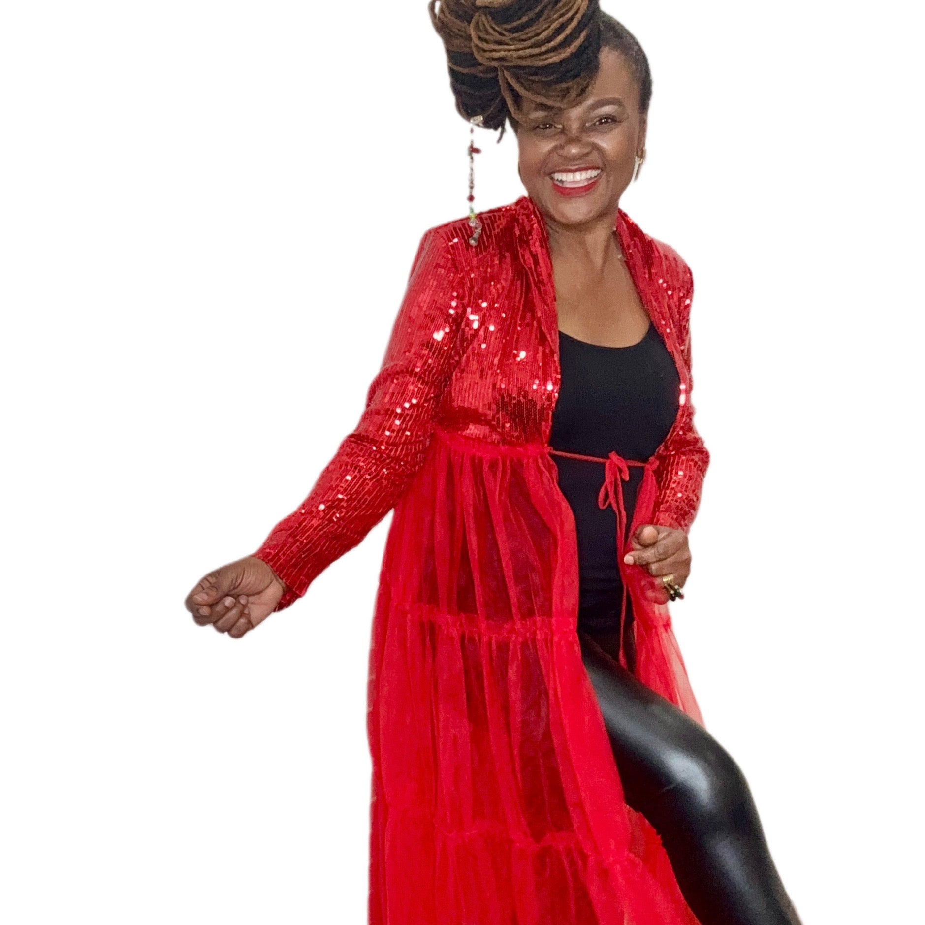 Red Sequin & Mesh Statement Duster