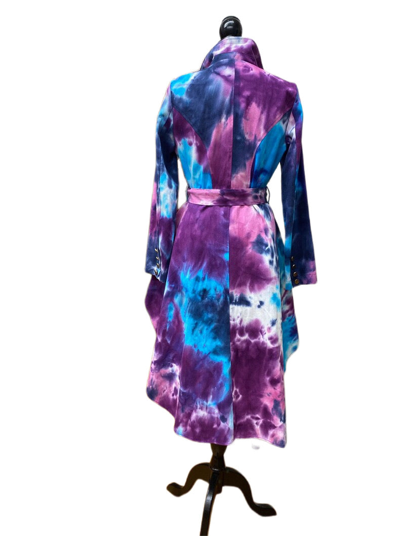 Denim Tie-Dye Peplum Belted Jacket