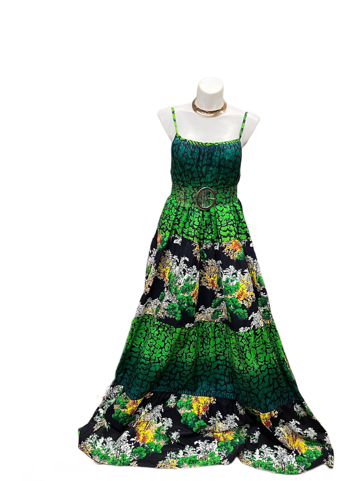 Batik Maxi Dress Green Black Multi