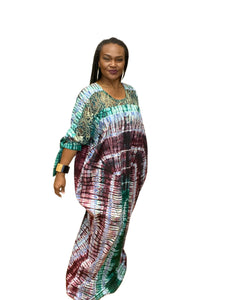 Adire’ Cotton Dress with Lace Detail and Scarf